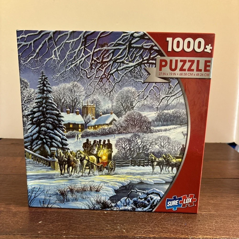 Winter Puzzle I000 Piece Sure Lox Jigsaw Winter Coaches NEW 27x 19 Snow Carriage